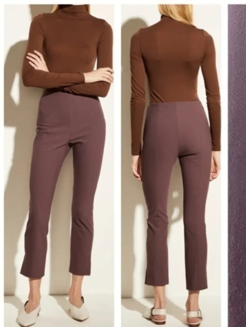 Vince Kick Pleat‎ Crop Flare Leg Stretch Cotton Blend Pants Purple Size Small